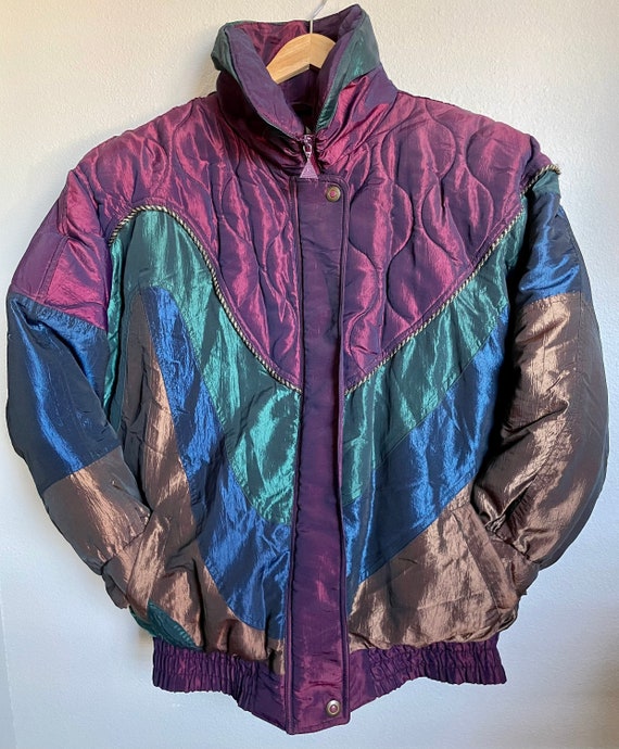 Vintage Iridescent Puffer Coat: Patchwork Quilted… - image 8