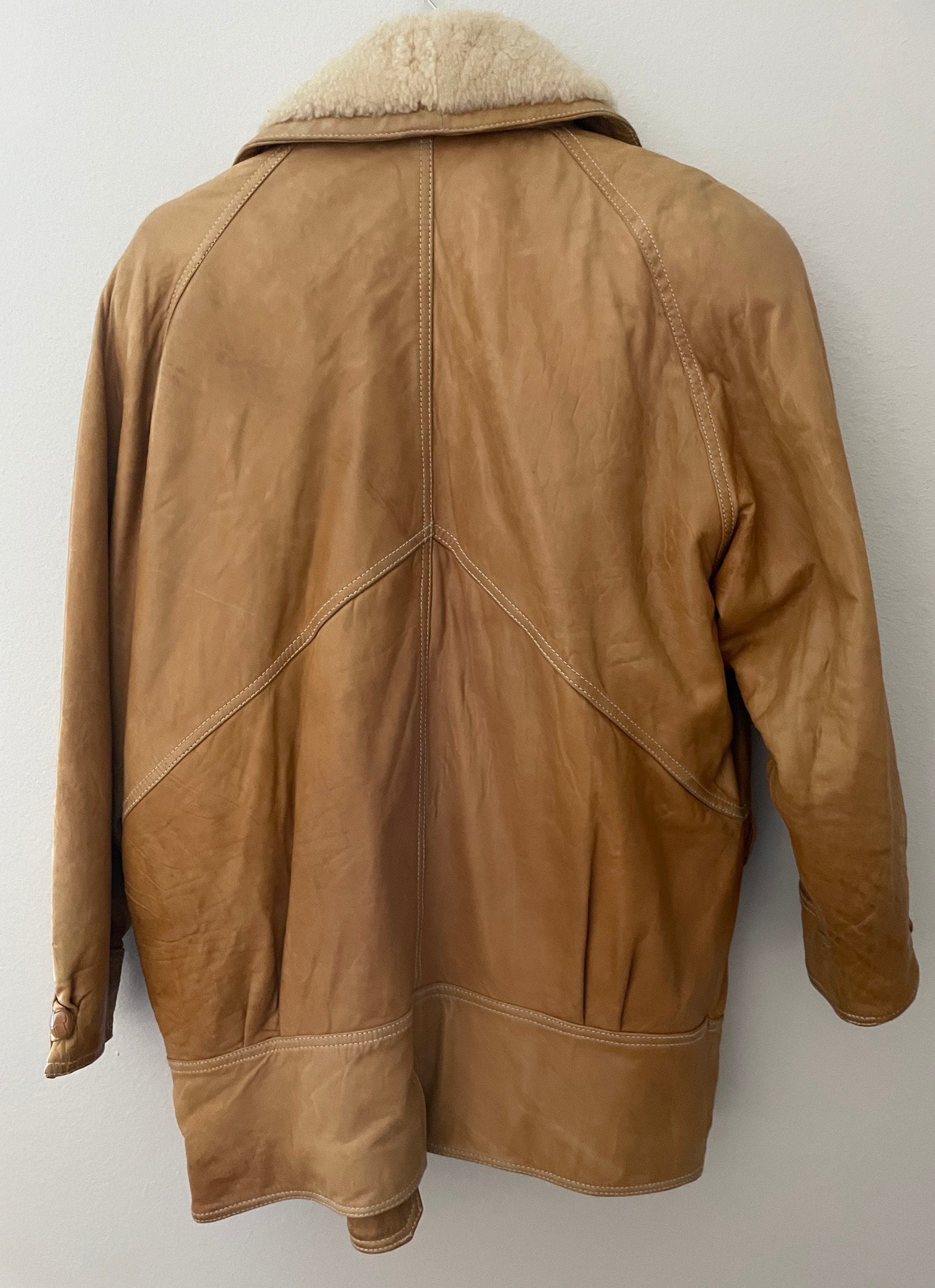 Vintage 80s Avanti Shearling Leather Coat: Unisex Tan Jacket