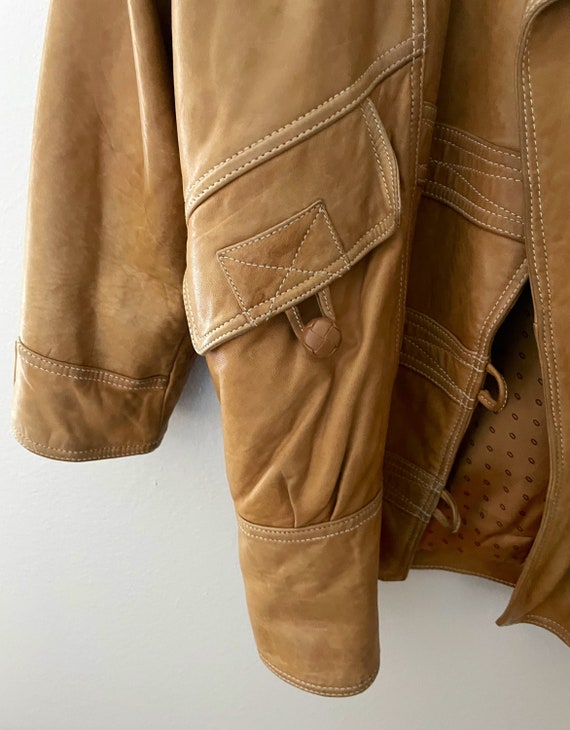 Vintage 80s Shearling Leather Coat  /  80s 90s Ou… - image 3