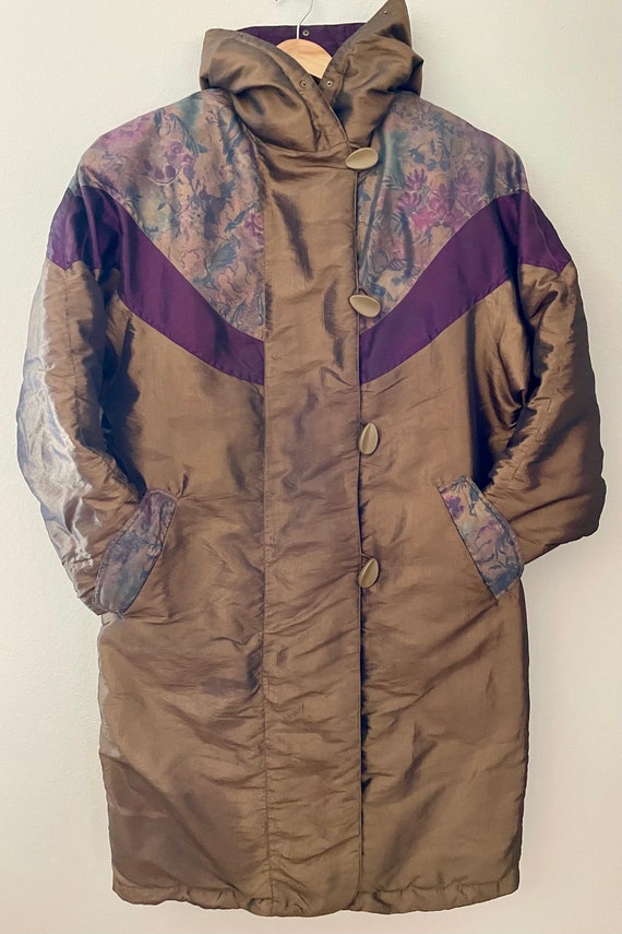 Vintage Floral Patchwork Down Puffer Coat: Irides… - image 1