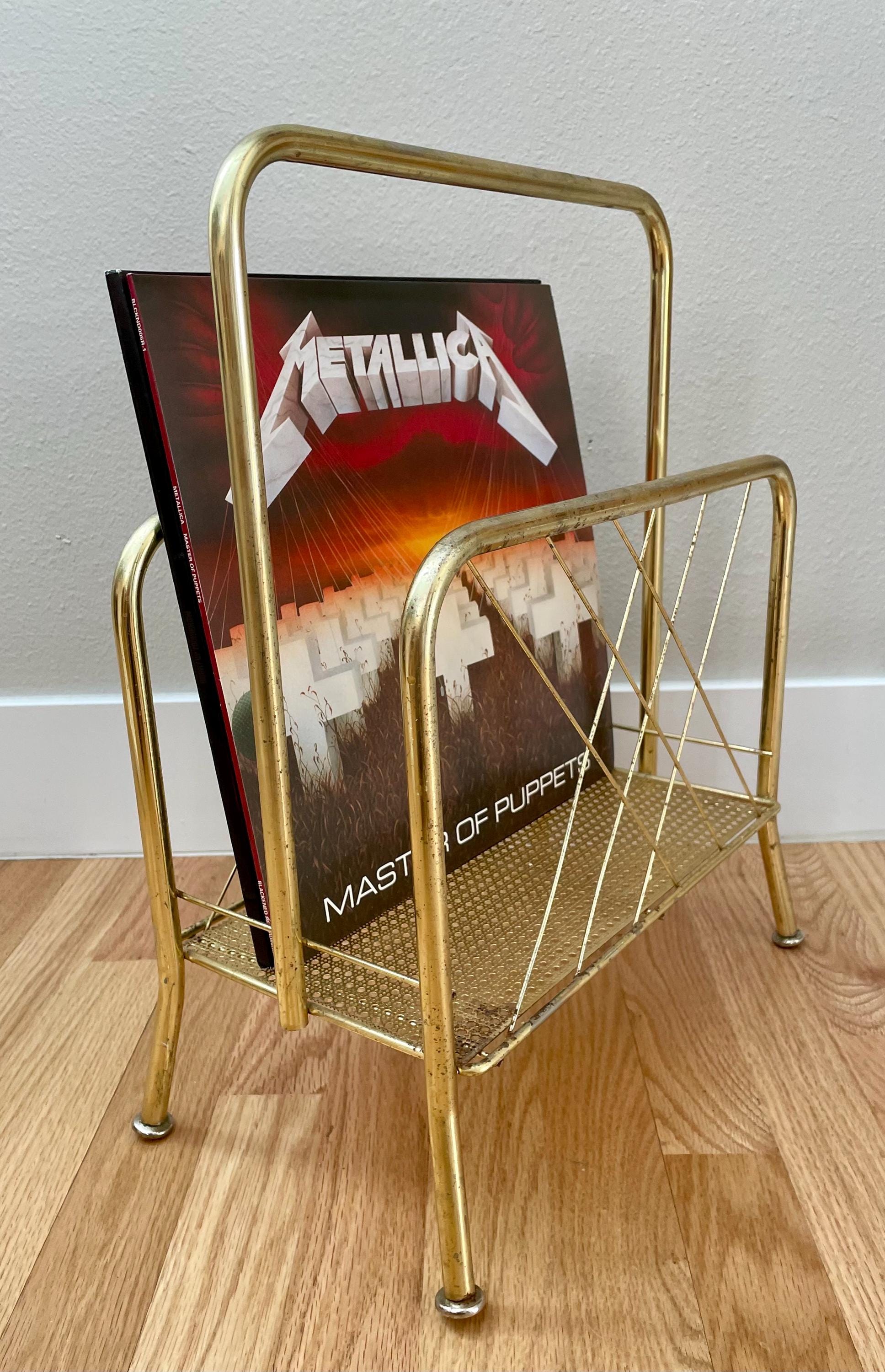 Vintage MCM Hollywood Regency Brass Vinyl Record Holder / Retro Magazine Rack / Mid Century Modern Organization Storage Display