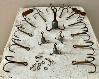 civil war fish hooks for sale Vintage Three Pronged Fishing Hooks: Fisherman Assortment, Weighted Treble  Hooks (Set of 21)