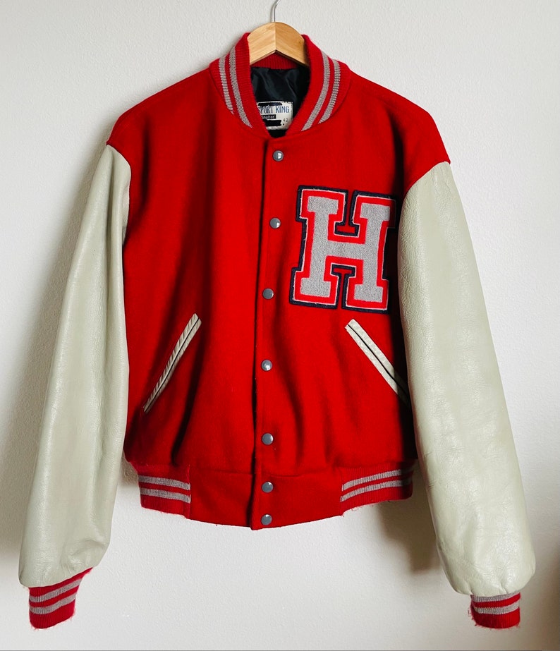 Vintage Varsity Letterman Jacket / Red & Beige / H Leather - Etsy