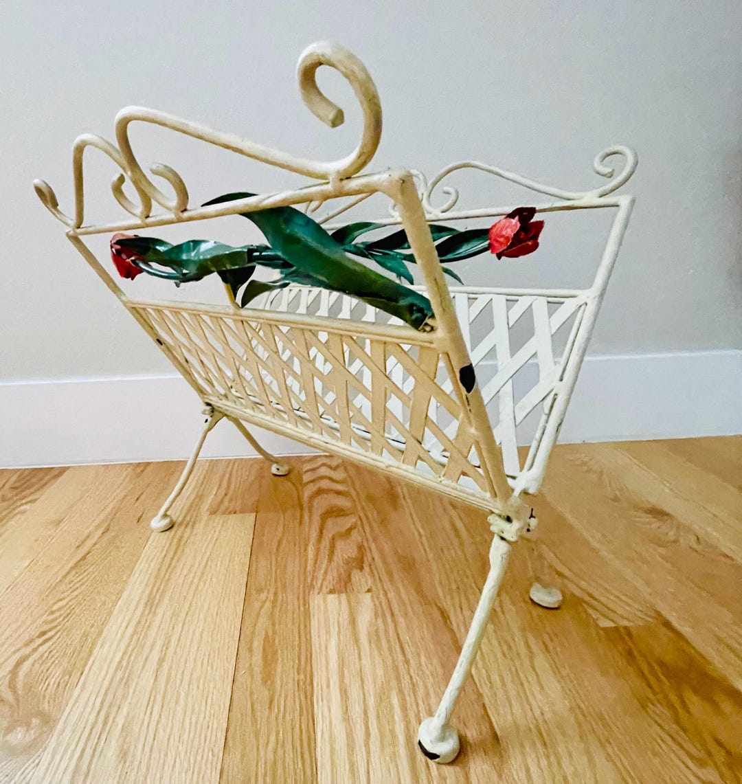 Euro Antiques Foldable Rack ヴィンテージラック Vintage Wrought Iron Folding Magazine Rack: Mid Century Modern