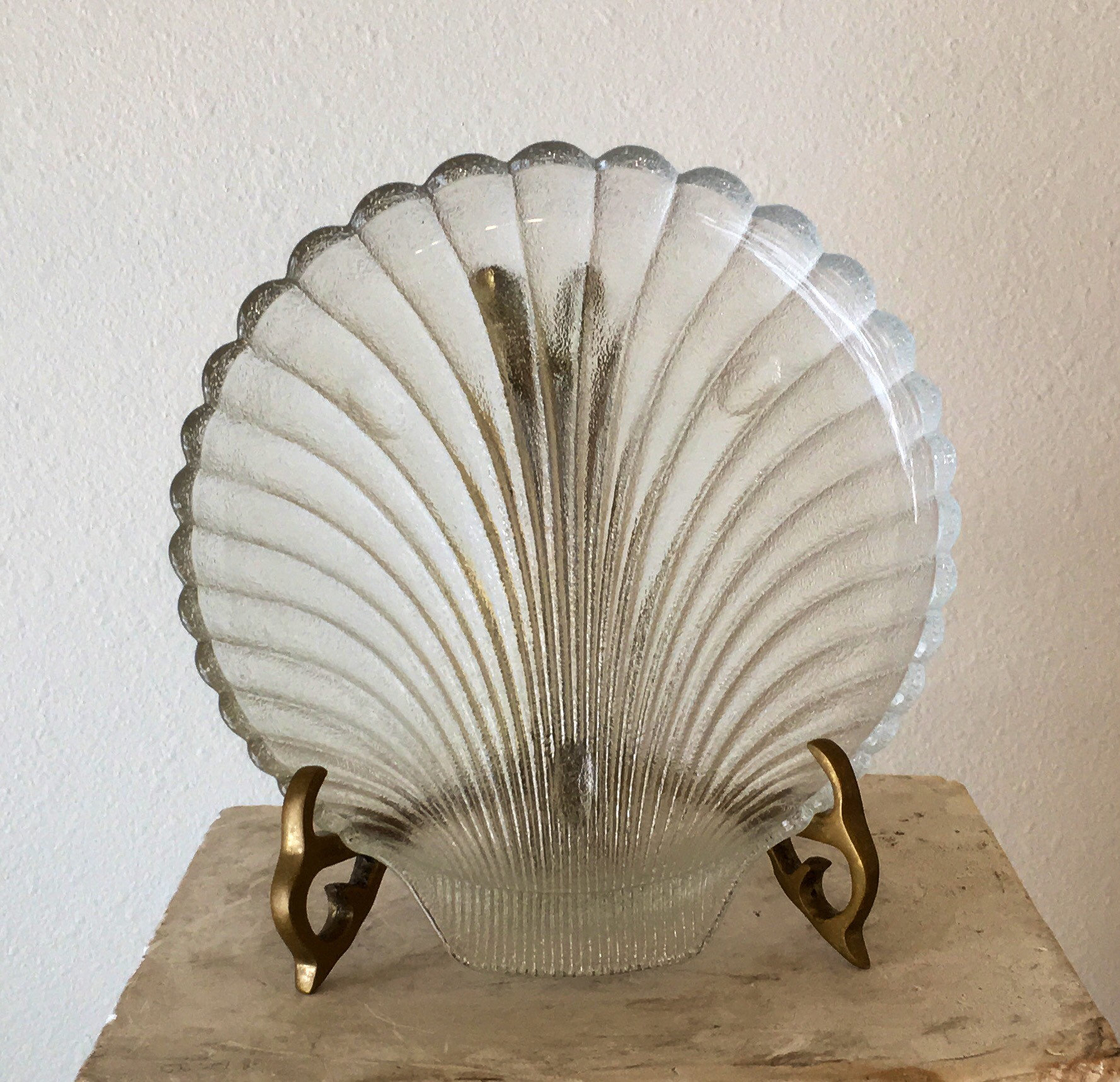 Set of 2 / Vintage Large Seashell Plates / Frosted Crystal/ Etsy