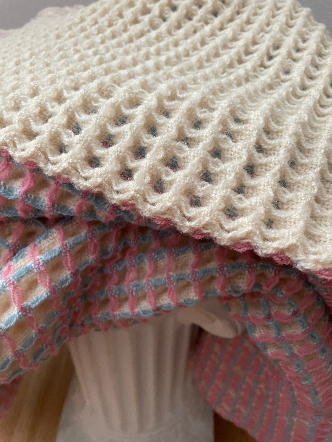 Vintage Welsh Wool Waffle Stitch Blanket / Handmade / 60s / Etsy