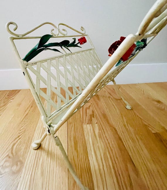 Vintage Wrought Iron Folding Magazine Rack: Mid Century Modern