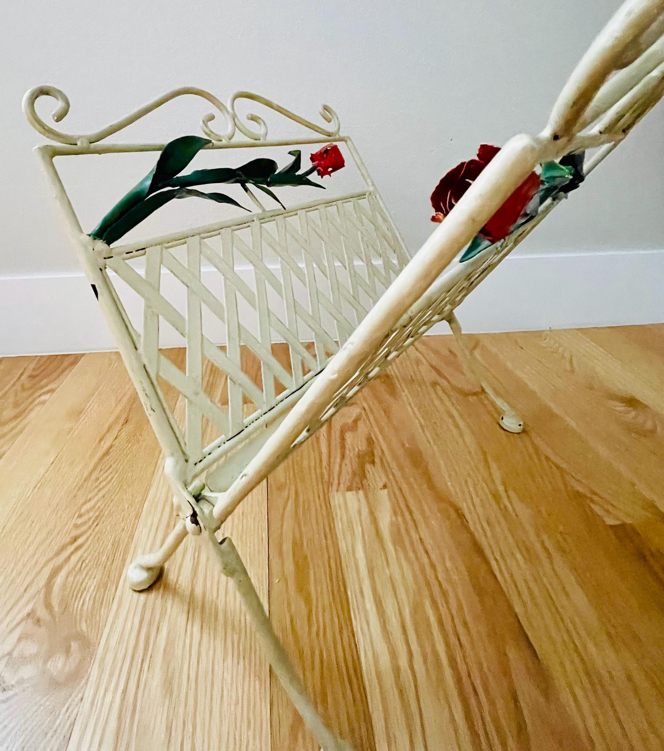 Vintage Wrought Iron Folding Magazine Rack: Mid Century Modern