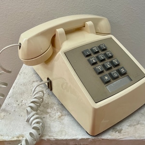 Vintage Corded Push Button Dial Telephone / Old Fashioned Landline Retro Phone / AT&T / Working Condition