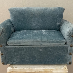 Vintage Blue Velvet Hideaway Couch: Mid Century Modern Secret Compartment