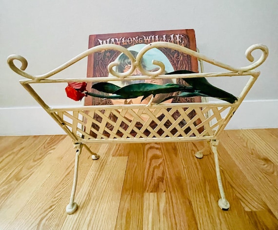 Vintage Wrought Iron Folding Magazine Rack: Mid Century Modern