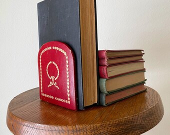 Vintage Red and Gold Bookend / Antique Book Wedge / Gold Wreath and Boarder