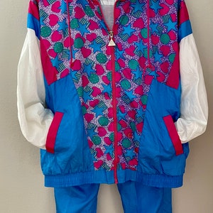 90s Vintage Nylon Tracksuit / Retro Nylon Sport Coat And Pants  / Vintage Workout Wear / Spring Apparel / Hearts & Stars