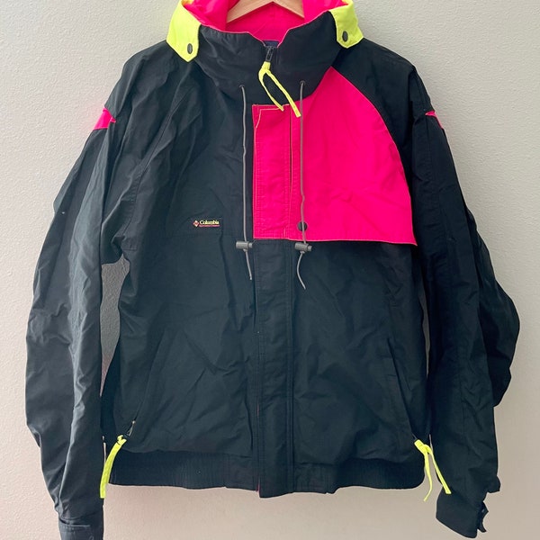 Vintage Neon Pink & Yellow Columbia Criteria Sportswear Coat / Men’s Large Ski Jacket / 90s Clothing / Retro Waterproof Snow Ski Gear