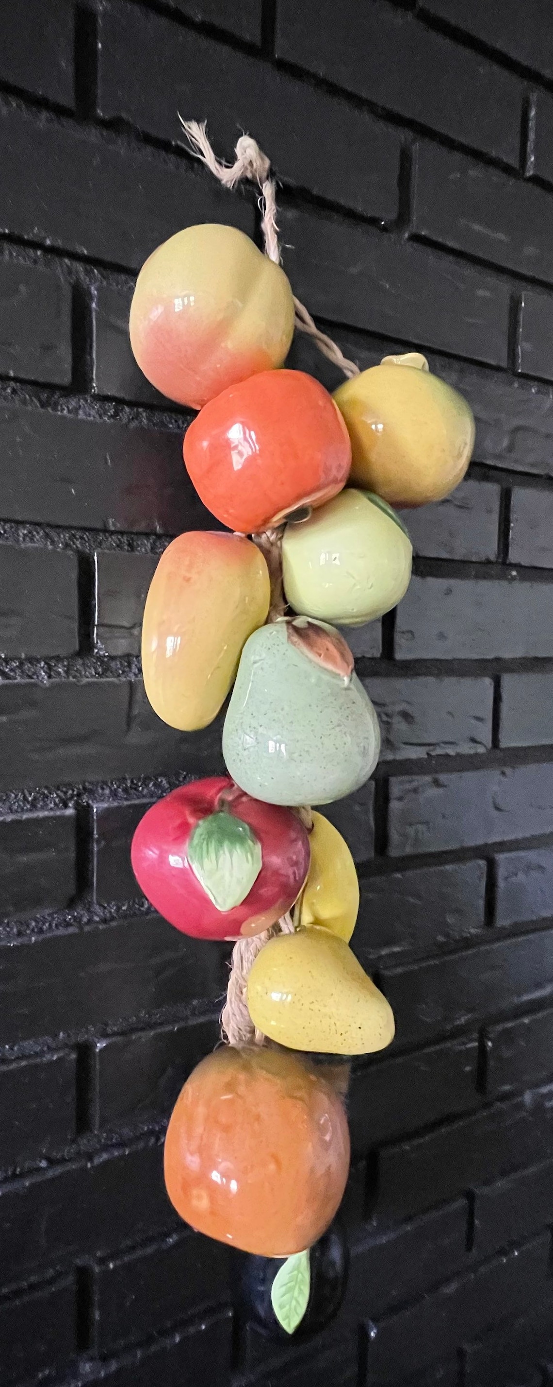 Large Vintage Hand Painted Ceramic Fruit / Wall Hanging / Rope Etsy