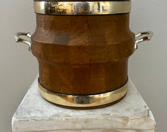 Vintage Ice Bucket / Vintage Decor / Faux Wood and Brass  / Mid-Century Modern / Retro
