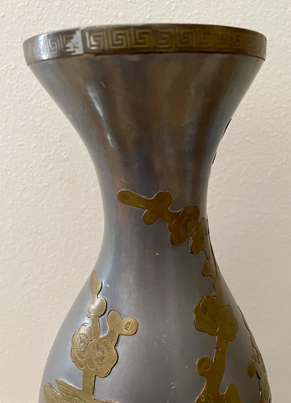 和製 インクボトル 19〜20世紀頃 花器 花生け 古道具 アンティーク 14” Vintage Pewter & Brass Inlay Chinese Vase /cherry