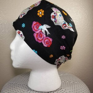 Skull flower bird print surgical cap