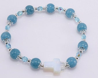 Blue Gemstone Rosary Bracelets (Choice of Bead, USA Handmade)