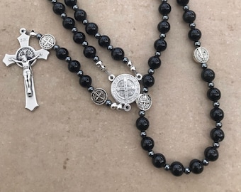 Black Obsidian Rosary (Custom, Natural stone, Catholic Man, Catholic Father Gift)