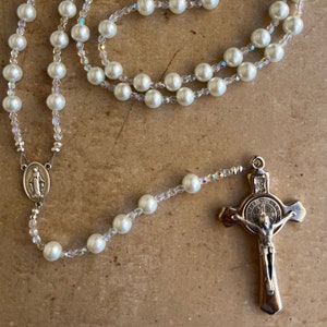 White Pearl Custom Bridal Hanging Rosary (Large 10 mm Beads, Hanging Length: 31&quot;)