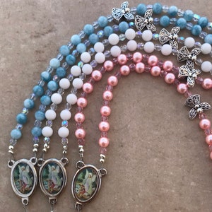 Angel Rosary Baptism, First Communion (White, Blue or Pink, Add a Name Option)
