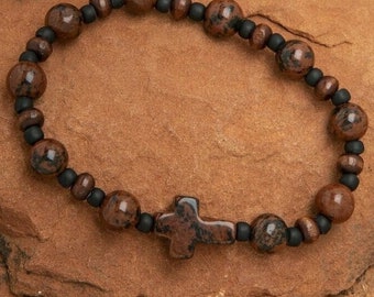 Men's Mahogany Obsidian Rosary Bracelet (Catholic Man, Catholic Father, Masculine Bracelet)