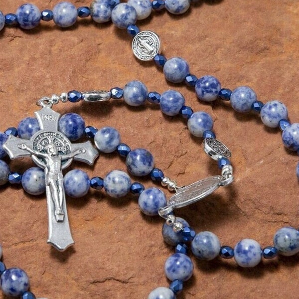 Blue Spotted Jasper Benedictine Rosary (Catholic Man, Catholic Father Gift)