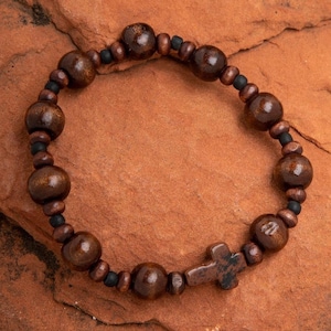 Men&#39;s Custom Boxwood Rosary Bracelet (Choice of bead size and inline cross, Sizes S-XXL, Catholic Man)