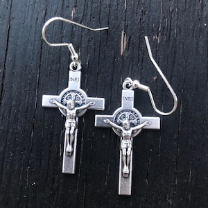St. Benedict Crucifix Earrings (Three sizes: 1&quot;, 1.5” and 2”)