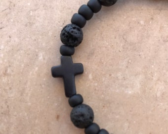 Pulsera de rosario personalizada hecha a mano con piedra de lava