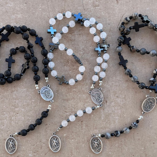 St. Michael's Chaplets (4 Bead Choices: Obsidian, Lava Rock, Jasper and Quartz)