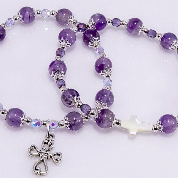 Amethyst Handmade Rosary Bracelet (Choice of cross and accent beads)