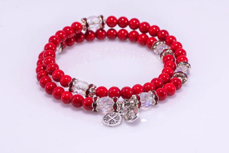 Full Rosary Wrap 10 bead choices, Memory Wire Red Mashan Jade