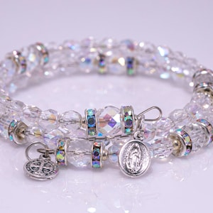Full Rosary Wrap 10 bead choices, Memory Wire AB Clear Crystal