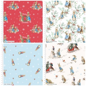 Collezione Beatrix Potter Peter Rabbit Christmas Traditions Tessuto 100% cotone, larghezza 112 cm (ideale per lavoretti natalizi e abbigliamento per bambini)