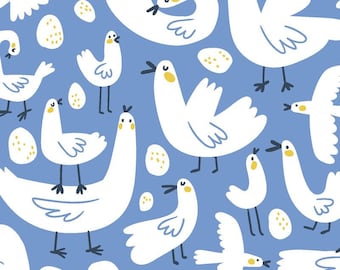Little Johnny Chicken & Egg Easter Fabric by Metre/Fat Quarter 100% Cotton Width 147cm Ideal for Easter Quilting, Patchwork, Nursery Fabric