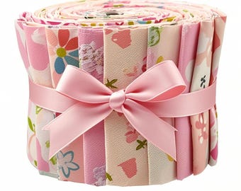 CraftsFabrics 6.5*50cm Wide 40pcs Pre-Cut Pink Floral Printed Quilting Fabric Roll 100% Cotton for Quilting, Sewing, Crafts, Patchwork