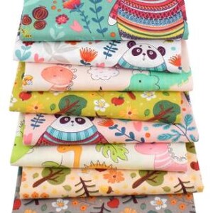 CraftsFabrics - Lote de 8 telas con estampado de dibujos animados de bosques, 100 % algodón, 50 x 40 cm de ancho, para acolchado, patchwork y proyectos de bricolaje
