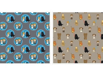 Star Wars Kawaii Characters Cotton Fabric 110cm wide 100% Cotton Genuine Licensed Fabric - Ideal for Crafts, Quilting, Sewing, Bunting