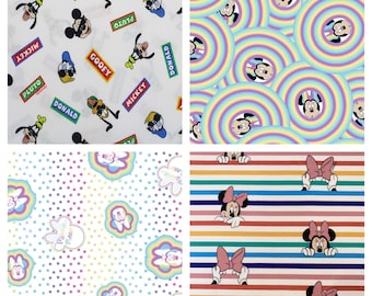 Little Johnny - Disney Rainbow Minnie Mouse Cotton Fabric Craft Quilting Upholstery Fabric By The Metre Children's Craft Cotton Fabric