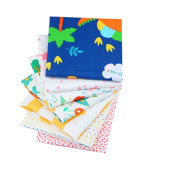 Loisirs créatifsTissus 7 pièces 40 cm x 50 cm (16 x 20 po.) Dinosaures Fat Quarters enfant 100 % coton carrés prédécoupés courtepointe, scrapbooking, couture, chambre de bébé