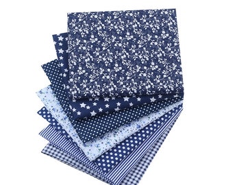 CraftsFabrics Basic Navy Blue Fat Quarter 7 pezzi (50 cm x 50 cm) per quilting, scrapbooking, cucito, arti e mestieri, progetti fai da te, collage