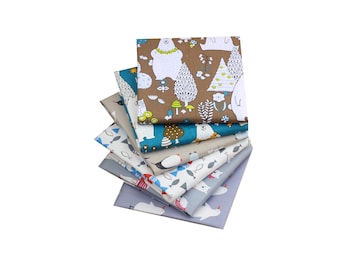 Conjunto de 6 peças de tecido pré-cortado com estampa de animais marinhos em desenho animado, 40cm x 50cm, para decoração de quarto infantil, ideal para costura, patchwork e quilting.