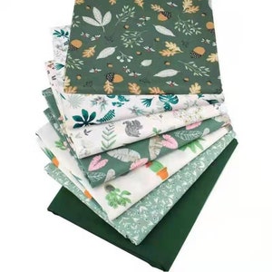 CraftsFabrics 7pcs/lot Green Series Woodland Forest Fat Quarters Bundle 100% Cotton Precut Craft Fabric Squares for Quilting, Arts, Crafts