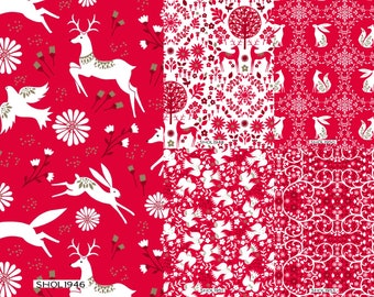 Dashwood Studio Starlit Hollow Metallic Fabric by Sian Summerhayes 44'' Wide 100% Cotton Christmas Red Metallic Fabric for Quilting Clothing
