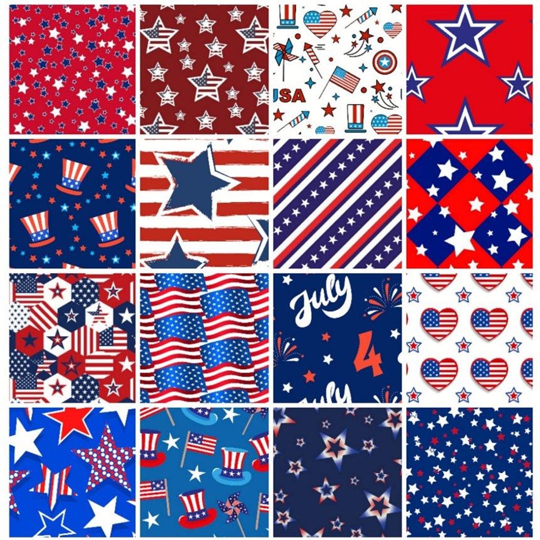 Craftsfabrics 100% Cotton Stars Stripes American Flag Fabric Bundles ...