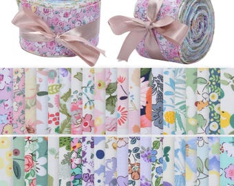 CraftsFabrics 40Pcs Floral Jelly Rolls Cotton Quilting Strips 100% Cotton 6.5x100cm Wide Square Fabric for DIY,Sewing, Quilting, Kid's Craft