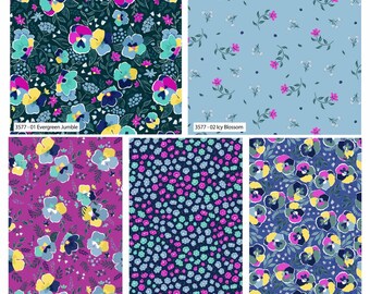 The Craft Cotton Co. Pansy Printed Fabric 100% Cotton Prints 45x55cm Wide 5Pcs Fat Quarter Bundle for Quilting, Sewing, Home Decor