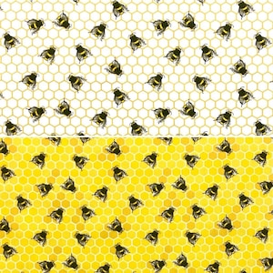 Rose and Hubble Bumble Bees on Honeycomb Bees Fabric by Metre/Half Metre/Fat Quarter 100% Cotton Poplin for Crafting, Quilting (CP0837)